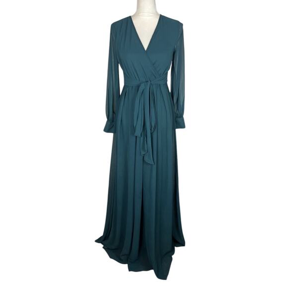 Baltic Born Lydia Maxi Dress Chiffon Green Bridesmaid Faux Wrap Size Small - Picture 2 of 8